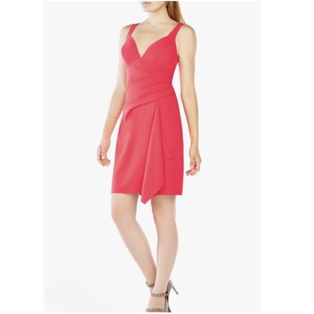 Bcbgmaxazria Yazmin Sheath Dress Red Berry V Neck Sleeveless Womens size 8 New
